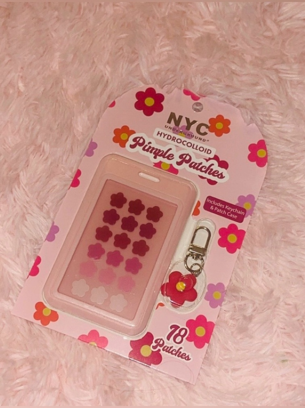 NYC Pink Floral Hydrocolloid Acne Pimple Patch Kit with Flower Keychain Charm